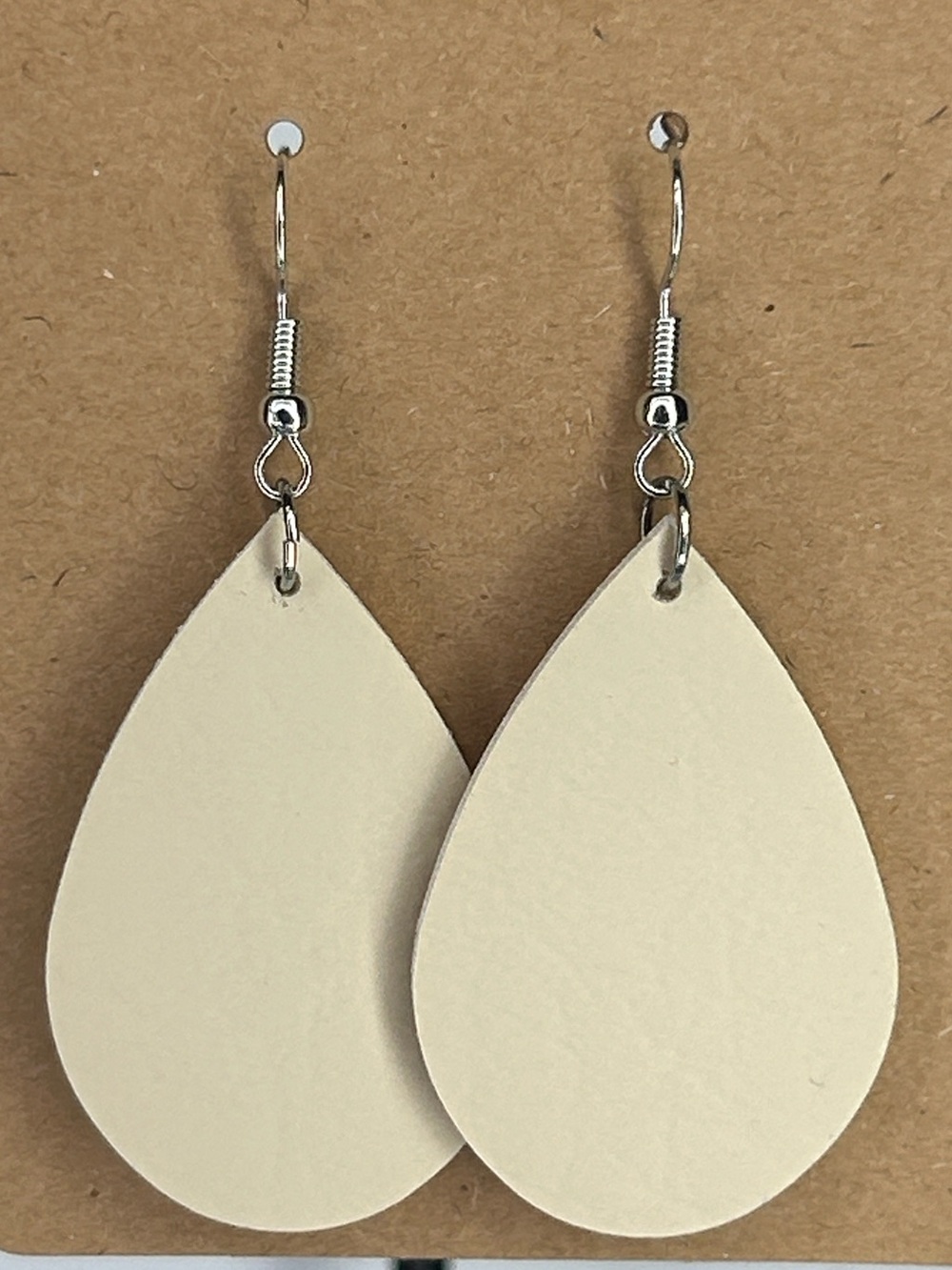 Mini Faux Leather Cream Teardrop Dangle Earrings Fashion Jewelry